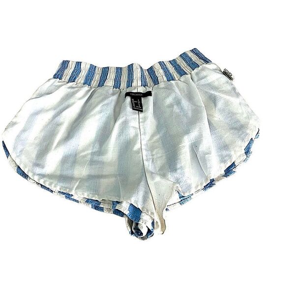 Forever 21 High Waist Linen Blend Casual Shorts Blue/White Cabana Stripe Small - Picture 5 of 12